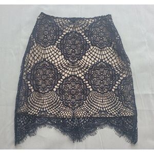 For Love And Lemons Black Tan Grace Lace‎ Skirt Size Small NWT